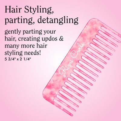 Rizos Curls Wide Tooth Shower Comb for Detangling, Parting Styling, Gentle for all Hair Textures, Pink