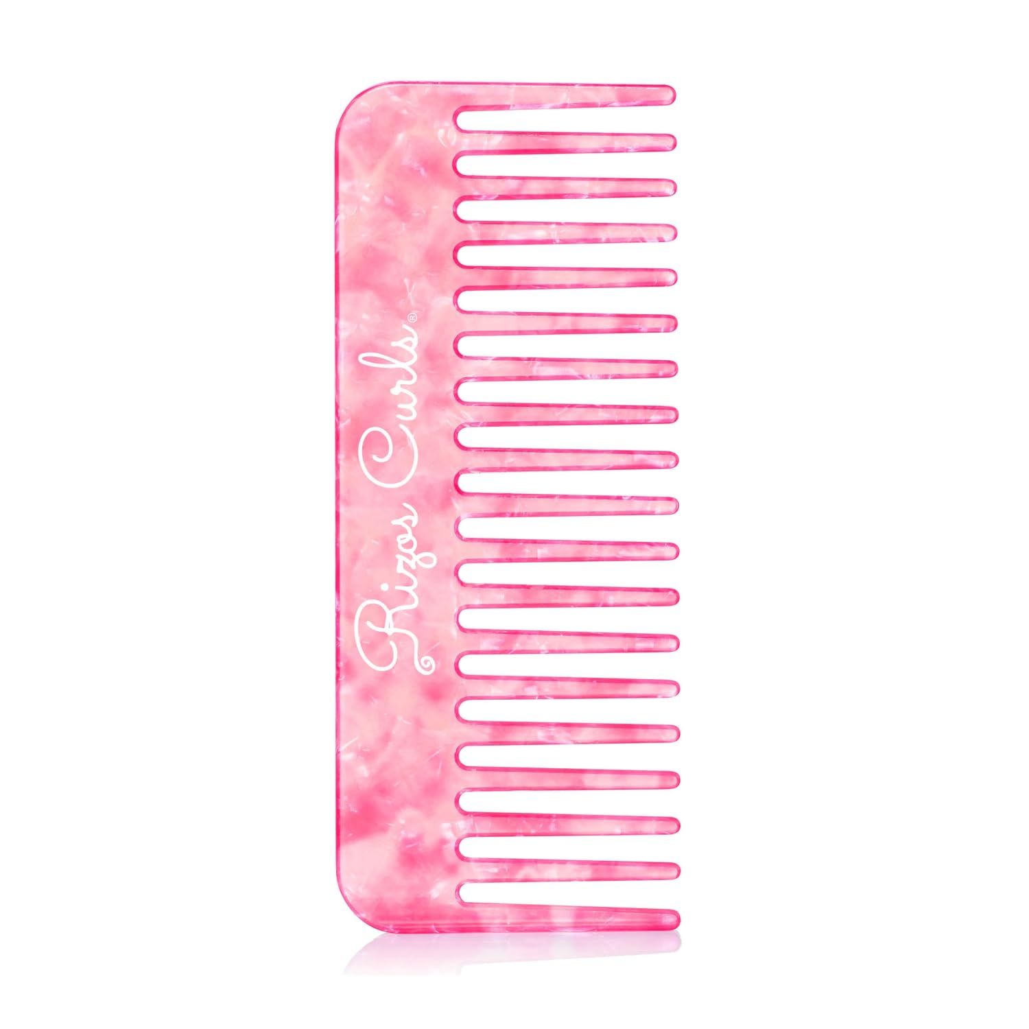 Rizos Curls Wide Tooth Shower Comb for Detangling, Parting Styling, Gentle for all Hair Textures, Pink