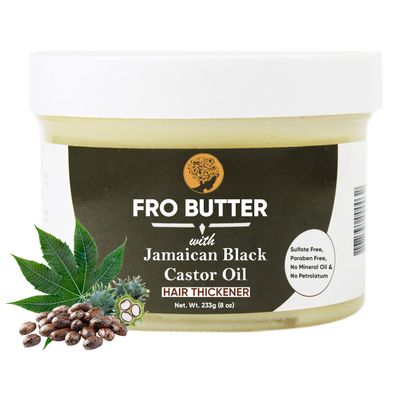 Fro Butter Jamaican Castor Oil Hair Thickener Treatment, Nourishing Extracts for Fast Hair Restoration, Shedding and Thinning Hair, Men and Women, Black