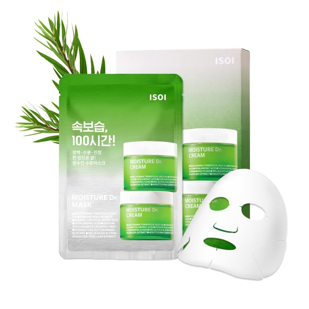 ISOI Moisture Dr. Mask Pack, Hydrating Soothing Sheet Mask with Tea Tree, Ceramide Hyaluronic Acid, Nourishing Skin Barrier Care, Korean Skin Care (10EA)