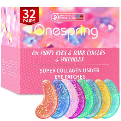 Onespring Under Eye Patches (32 Pairs) - Collagen-Infused, Anti-Puffiness Dark Circle Treatment - Luxurious Skincare for Under Eye Bags Fine Lines, Gifts for Women