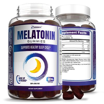Zammex Melatonin Gummies 5mg 60 Count Sleep Supplement for Adult Drug Free Sleep Aid Gummy Natural Berry Flavor Vegan, Non-GMO, Gluten Free