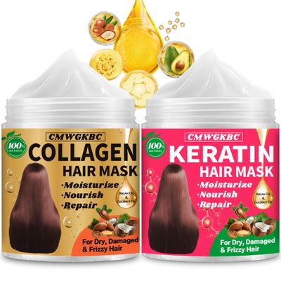 Collagen Hair Mask Keratin Hair Mask for Damaged Hair,Keratin Hair Treatment,Repair Deep Conditioner for Dry Hair,Vitamin E Natural Hydrating Hair Mask with Argan Oil All Hair Type,Hair Care Gifts