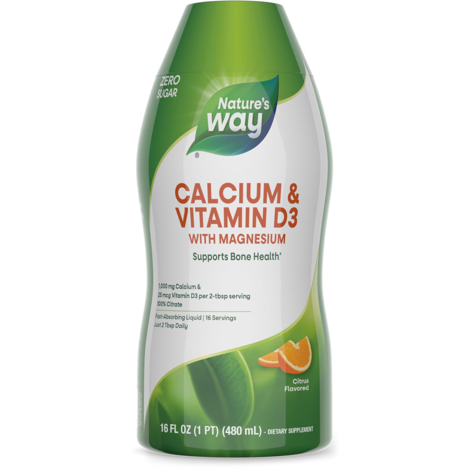 Nature&#39;s Way Calcium Vitamin D3 with Magnesium Liquid Supplement, Supports Bone Health, Fast Absorbing Liquid, Gluten Free, Sugar Free, Citrus Flavored, 16 Fl Oz (Packaging May Vary)