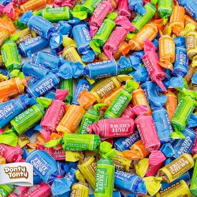 FRUIT CHEWS Candy 1 lb - Bulk Candies in Resealable Bag, Individually Wrapped (68 Pieces), 5 Assorted Flavors, Soft Fruity, Gluten Peanut Free