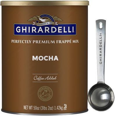 Ghirardelli Mocha Premium Frapp Mix, 3.12 lb Can with Ghirardelli Stamped Barista Spoon