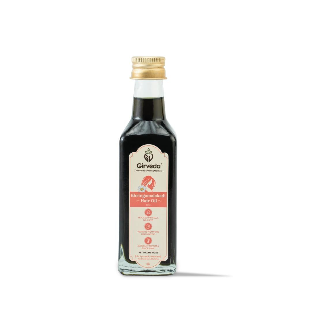 Girveda Bhringmalakadi Ayurvedic Hair Oil - 3.38 FlOz Enriched with Bhringraj Amla for Hair Growth Scalp Health Natural Nourishing Formula Reduces Hair Fall Strengthens Roots