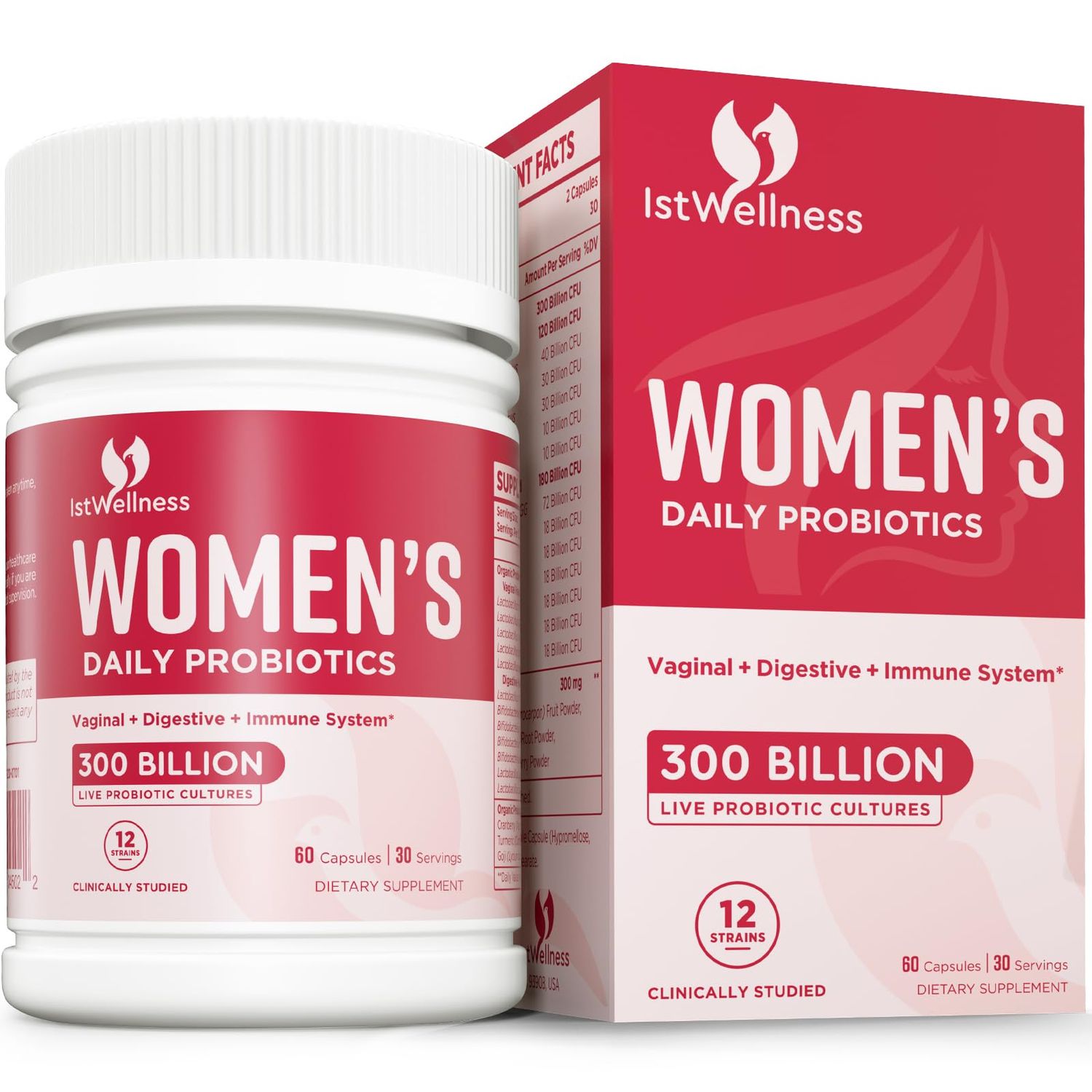 Probiotics for Women - 300 Billion CFU Probiotic, 12 Strains Probiotics with Prebiotics Cranberry, Selected Womens Probiotic for Womens Daily Digestive Gut Vaginal Urinary Health, 60 Capsules