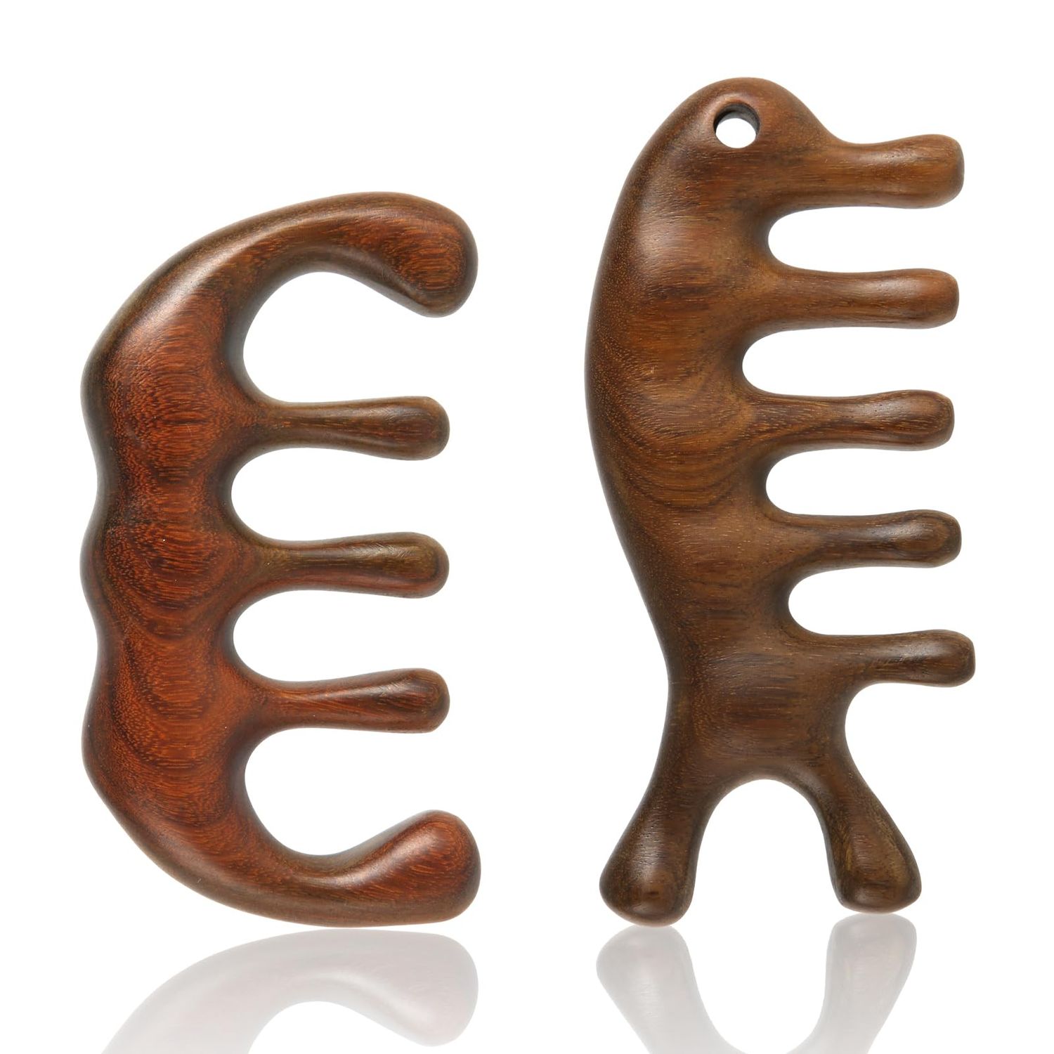 2pcs Scalp Massager Combs, Anti-Static Natural Wooden Wide Tooth Comb Sandalwood Scalp Massage Gua Sha Head Massage Comb Tool for Hair Growth for Women Gift (Style A)