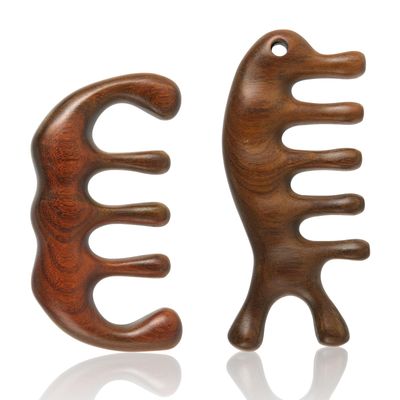 2pcs Scalp Massager Combs, Anti-Static Natural Wooden Wide Tooth Comb Sandalwood Scalp Massage Gua Sha Head Massage Comb Tool for Hair Growth for Women Gift (Style A)