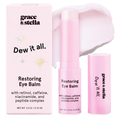 grace stella Under Eye Brightener Balm Stick - Travel Size Toiletries - Retinol Caffeine Eye Cream for Dark Circles, Puffiness, Wrinkles - Hydrate and Brighten - Vegan Skincare (0.13oz 3.5g)