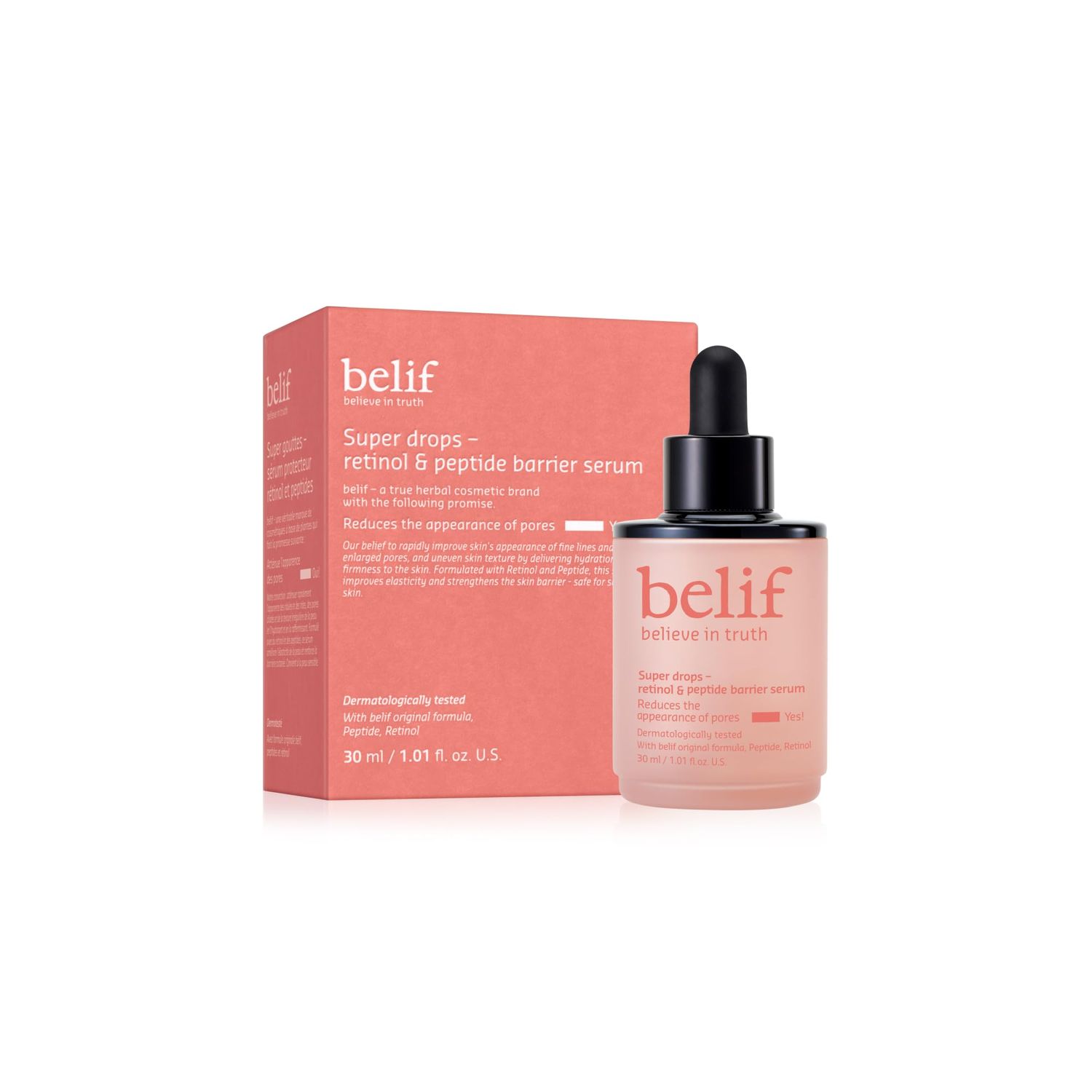 belif Super Drops Retinol Peptide Barrier Serum Firming Anti-Aging Serum for Boosting Skin Elasticity, Reducing Pore Appearance Hydrating with Hyaluronic Acid