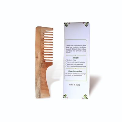 Fibrotech Global Neem Wooden Comb for Women Men Natural Scalp Massager Detangler Handmade Wide-Tooth wood comb for women hair growth Organic Eco-Friendly Hair Care
