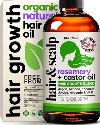 Organic Rosemary Oil For Hair Growth with Castor, Argan, Coconut, Almond, Jojoba, Avocado, Grapeseed, Vitamin E, Lavender Peppermint for Hair Scalp Treatment, All Hair Types, Men Women 2oz