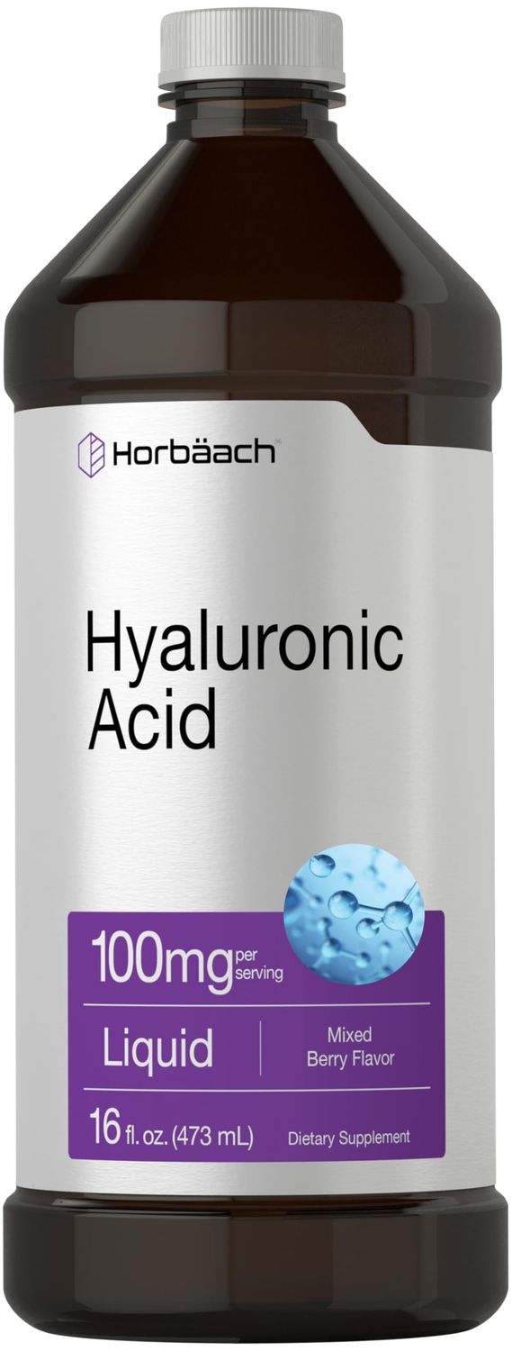 Horbach Liquid Hyaluronic Acid Supplement 100 mg 16 oz Mixed Berry Flavor Non-GMO and Gluten Free Formula