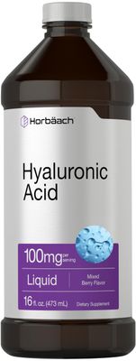 Horbach Liquid Hyaluronic Acid Supplement 100 mg 16 oz Mixed Berry Flavor Non-GMO and Gluten Free Formula