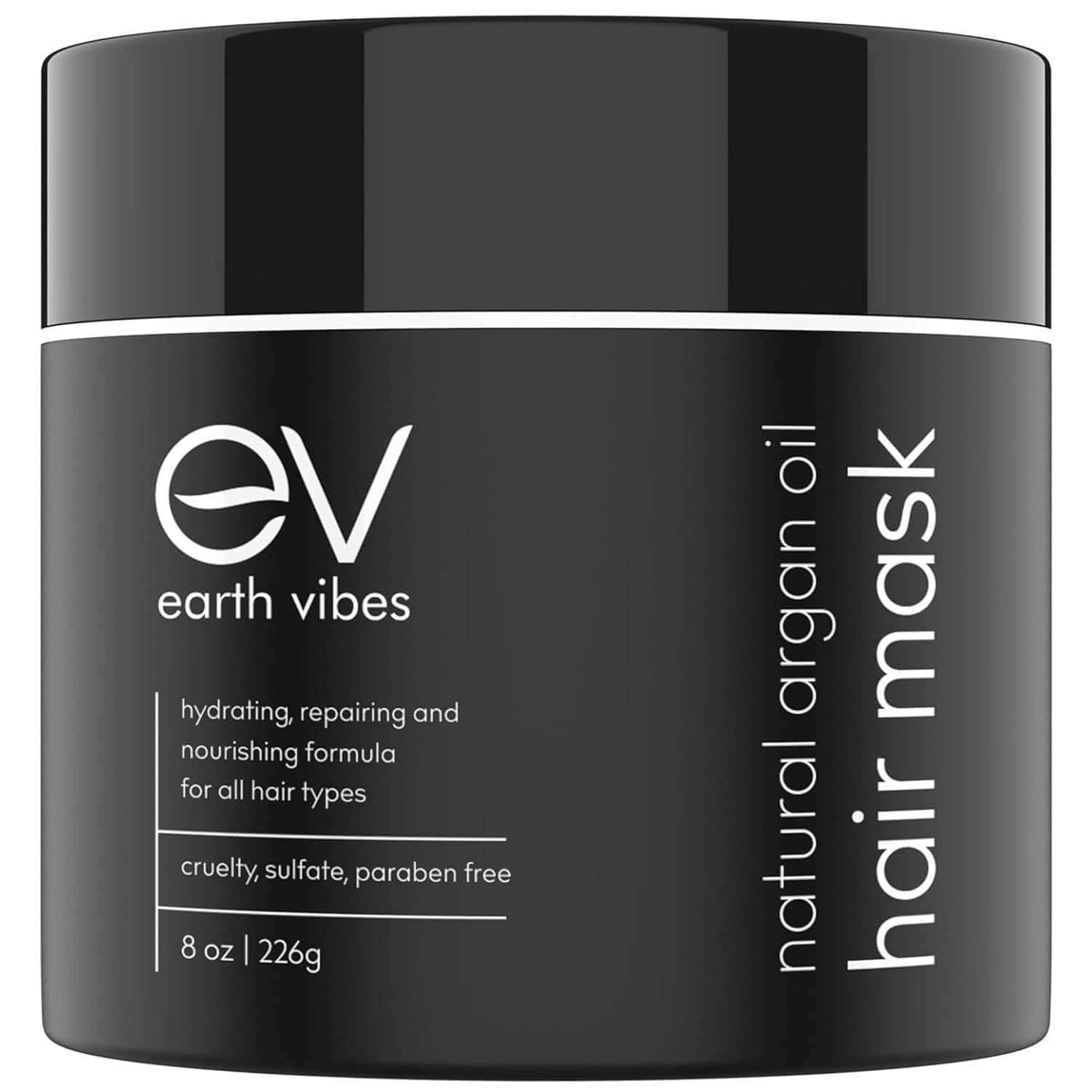Earth Vibes Hydrating Argan Oil Hair Mask Conditioner - Deep Conditioning Moisturizing - Hair Treatment For Dry Damaged Hair - Sulfate Free - Organic Jojoba Oil, Coconut Oil (8 Oz226g)