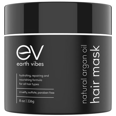Earth Vibes Hydrating Argan Oil Hair Mask Conditioner - Deep Conditioning Moisturizing - Hair Treatment For Dry Damaged Hair - Sulfate Free - Organic Jojoba Oil, Coconut Oil (8 Oz226g)
