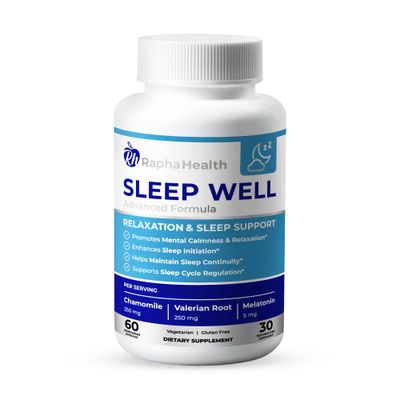 RAPHA HEALTH - Sleep Well Natural Sleep Aid with Magnesium Glycinate, Valerian Root, and Chamomile Non-Habit Forming 60 Capsules - 30 Nights of Restful Sleep