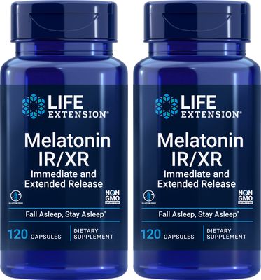 Life Extension Melatonin IRXR, 120 Capsules (Pack of 2) - Immediate Extended-Release for 7 Hours Support - Night Time Supplement - Stay Asleep All Night Long - Non-GMO, Gluten-Free