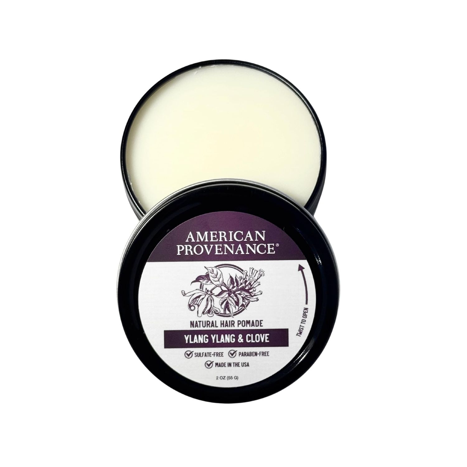 American Provenance Premium Natural Hair Pomade for Women and Men with Shea Butter, Jojoba Oil, Argan Oil - Grooming Balm that Conditions and Styles Hair Ylang Ylang Clove 2 oz (Pack of 1)