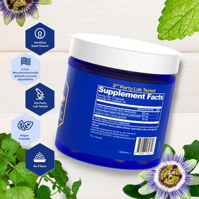 NATURAL STACKS Apigenin Supplement for Sleep - 50mg Apigenin 600mg Lemon Balm - Melatonin Free Sleep Aid - with Passion Flower Extract for Stress Relief - 120 Lemon Balm Capsules