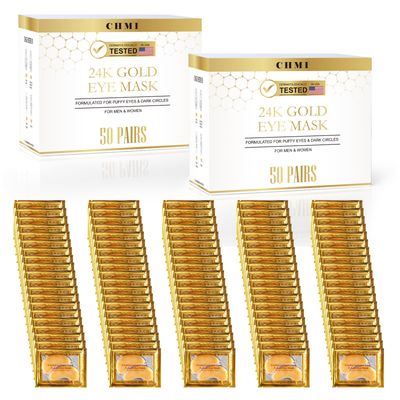 CHMI Under Eye Patches (100 Pairs) - 24K Gold Eye Patches for Puffy Eyes, Dark Circles, Eye Bags and Wrinkles, Collagen Skin Care Products, Beauty Personal Care