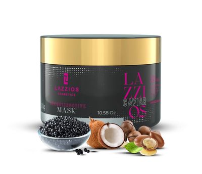 Lazzios Reconstructive Mask with Caviar, Hydrolyzed Keratin, and Murumuru Deep repair, intense hydration, and strengthening for damaged, dry,or chemically treated hair. Anti-frizz, 300 grams