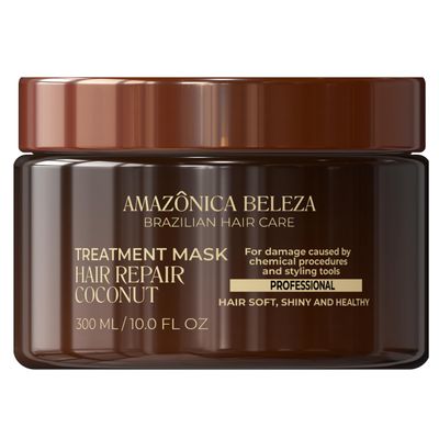AMAZONICA BELEZA Coconut Hair Mask, Repairs Damaged Hair and Restores Hair Proteins for Healthy, Vital Hair, with Coconut Oil, Sulfate Parabens Free, Professional Line, 10 Oz