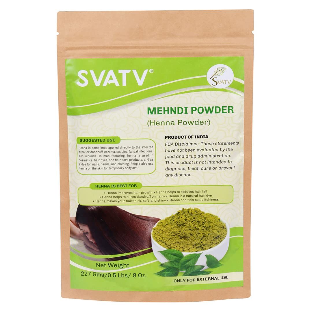 SVATV Henna Powder Lawsonia Inermis Shiny Hair Color For Men Women Strengthens Repairs Damaged Locks - 227g 8oz Half Pound