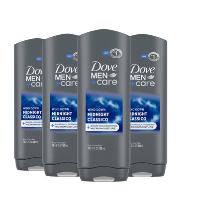DOVE MEN CARE Midnight Classico Body and Face Wash 4 Count for Calm, Replenished Hydrated Skin