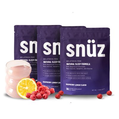 snz Natural Sleep Support Supplement with Magnesium Glycinate, Myo-Inositol, Apigenin Glycine, Melatonin Free, Sleep Aid for Adults, Non GMO, Gluten Free, Vegan, Raspberry Lemon Flavor, 90 Svgs