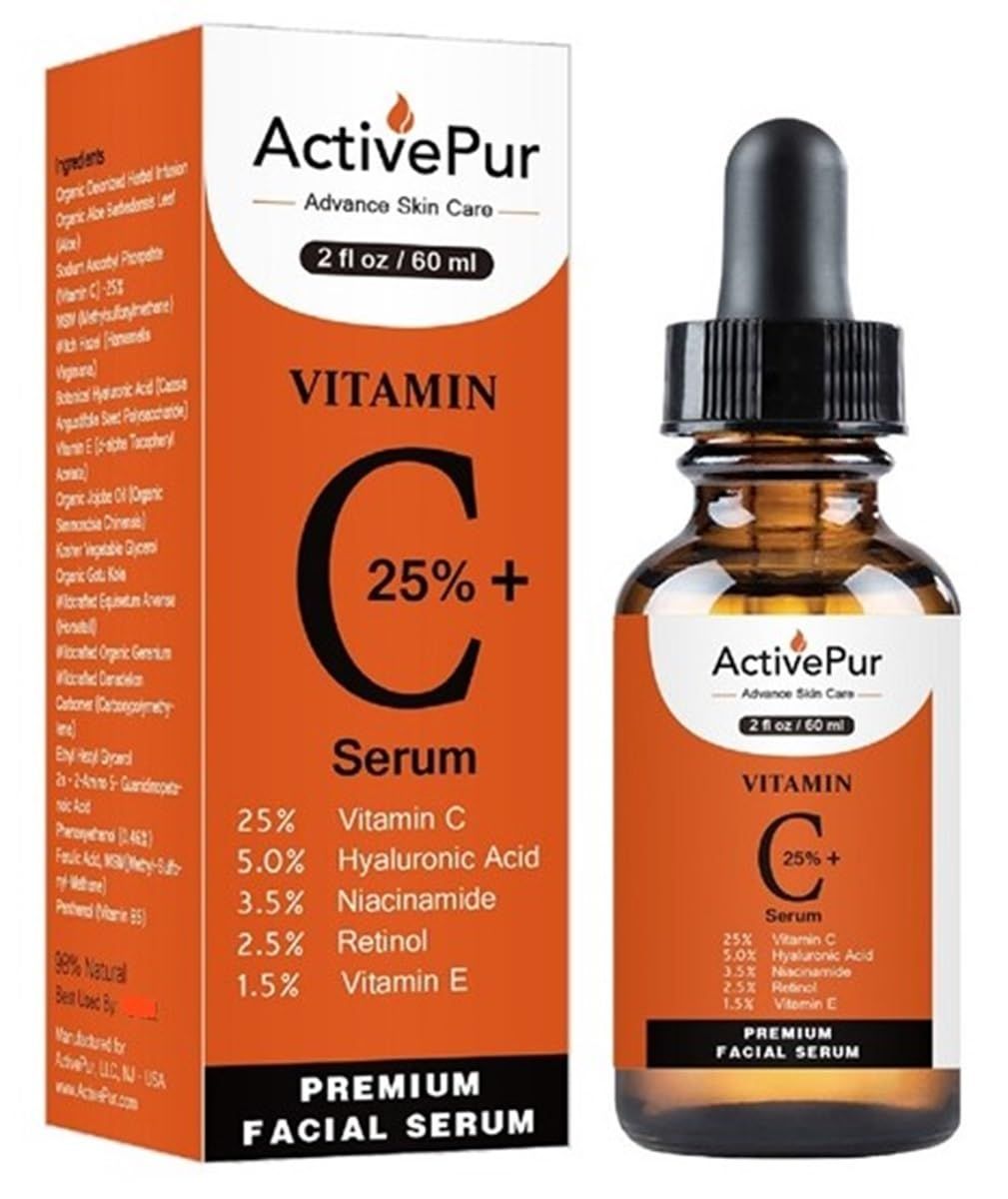 ActivePur 25 Best Vitamin C Serum for Face (2 Oz60 ml) Vitamin EB5 Hyaluronic Acid Serum Face Retinol Ferulic Acid Niacinamide Collagen Anti Aging Age Spots Eye circles Vitamin C face Serum