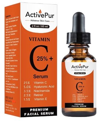 ActivePur 25 Best Vitamin C Serum for Face (2 Oz60 ml) Vitamin EB5 Hyaluronic Acid Serum Face Retinol Ferulic Acid Niacinamide Collagen Anti Aging Age Spots Eye circles Vitamin C face Serum