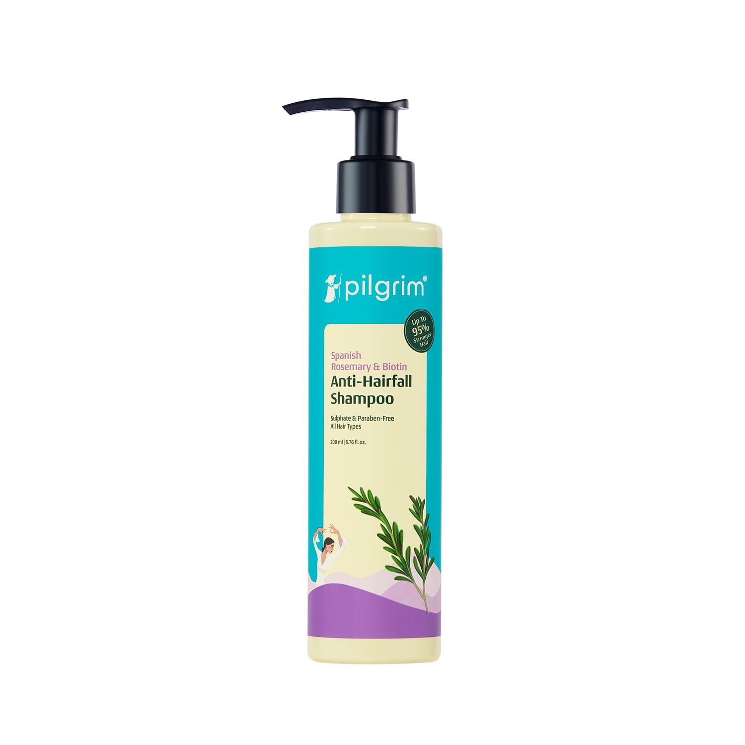 Pilgrim Spanish Rosemary Biotin Anti-Hairfall Shampoo Reduce Hair Loss Breakage Natural DHT Blocker Provide Smoothen Strengthen Hair 6.76 Fl Oz200ml