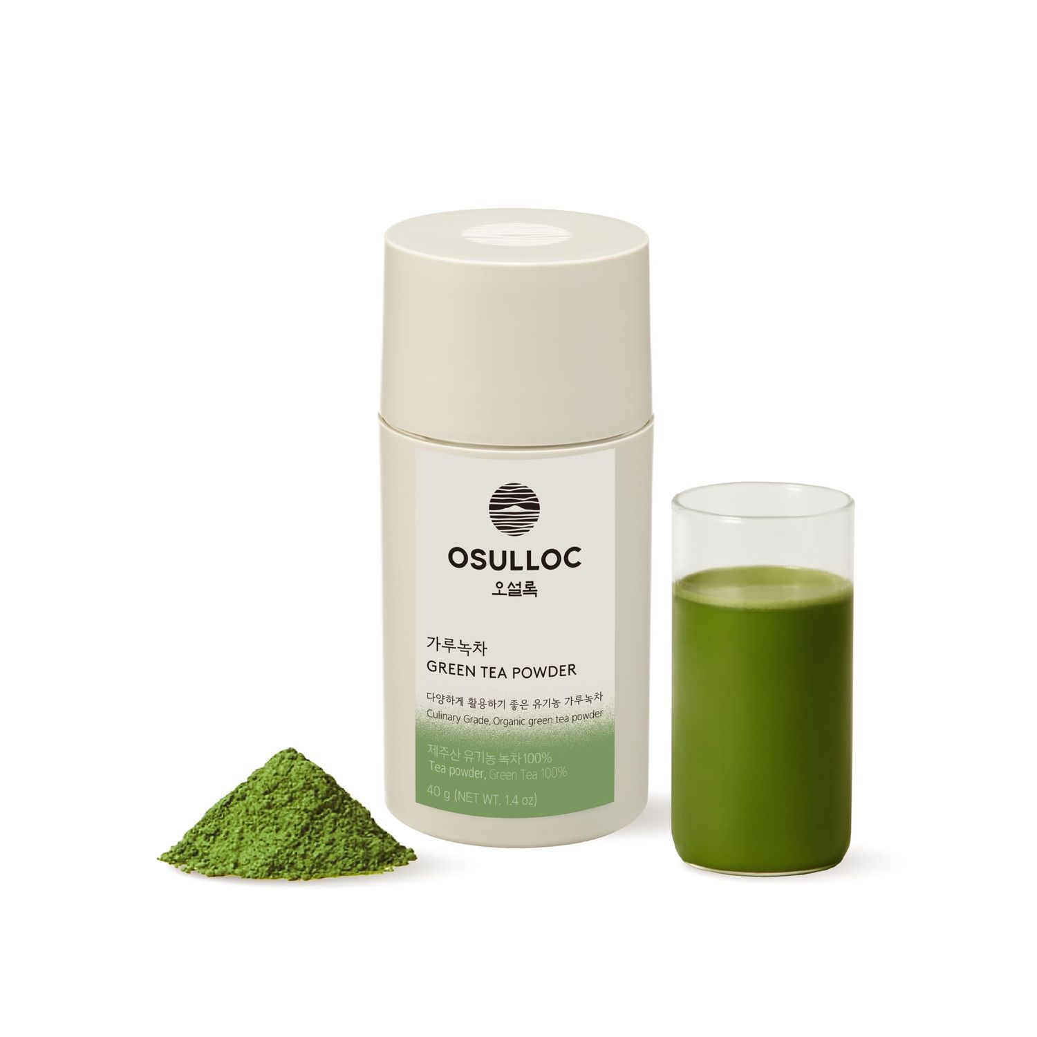 OSULLOC Matcha Powder (Unsweetened), Premium Organic (USDA) Pure Leaf Green Tea from Jeju, 1.41 oz, 40g
