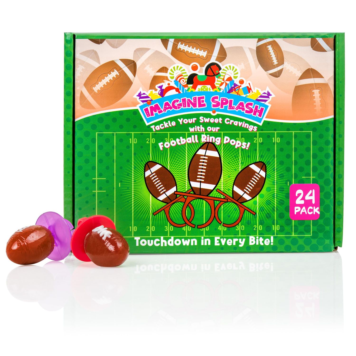 Football Ring Pops - Pack of 24 - Strawberry Flavored, Wearable Candy for Kids - Individually Wrapped Party Favors Game Day Treats