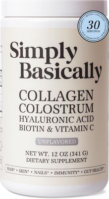 Simply Basically Collagen Colostrum Powder Enhanced with Biotin, Hyaluronic Acid, Vitamin C Grass-Fed Immune Gut Health Skin Hair Nails Supplement 30 Servings Powder