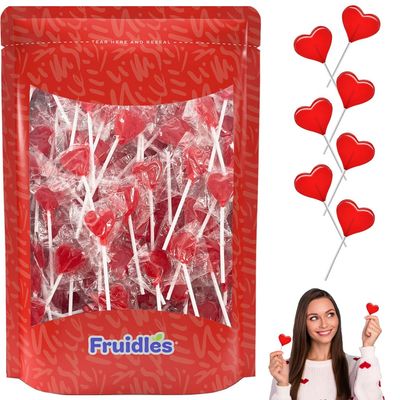 Fruidles Valentines Day Lollipops Mini Red Heart Shaped Strawberry Flavored Lollipop, Individually Wrapped, 5g Lollipops (40 Lollipops)