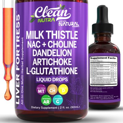 Clean Nutraceuticals Milk Thistle NAC Liver Cleanse Detox Repair Supplement Liver Support Liquid Drops with Dandelion Extract, Artichoke, Chanca Piedra, Choline, L-Glutathione, Burdock, Schisandra
