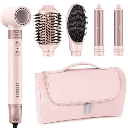 MESCOMB 5 in 1 High-Speed Hot Air Styler - Professional Frizz-Free Hair Dryer Brush, Fast Drying Hair Dryer, No Heat Damage Air Styler Wrap - Curl, Volumize, Straighten with Travel Bag