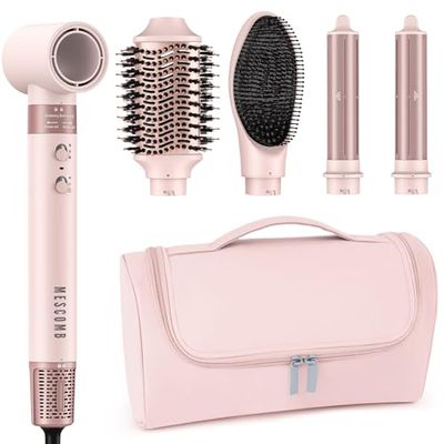 MESCOMB 5 in 1 High-Speed Hot Air Styler - Professional Frizz-Free Hair Dryer Brush, Fast Drying Hair Dryer, No Heat Damage Air Styler Wrap - Curl, Volumize, Straighten with Travel Bag