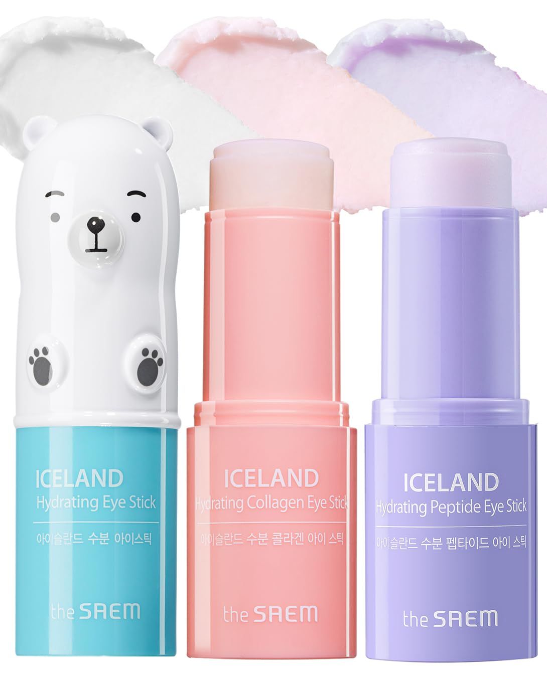 THESAEM Iceland Hydrating Eye Stick 0.24oz 3 Pack - Cooling, Collagen, Peptide - Cooling Eye Balm for Dark Circles and Puffiness - Under Eye Treatment - Balm to Smooth Skin Texture