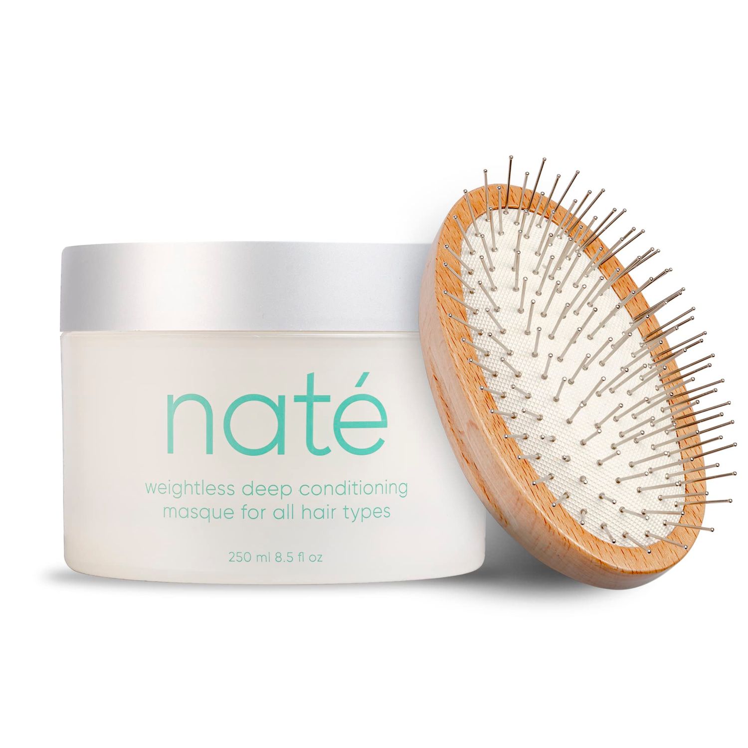 nat Hair Mask with Detangling Brush Weightless Deep Conditioning with Aloe Vera, Pacific Seaweed and Kaolin Clay Treatment for All Hair Types