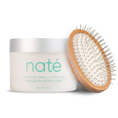 nat Hair Mask with Detangling Brush Weightless Deep Conditioning with Aloe Vera, Pacific Seaweed and Kaolin Clay Treatment for All Hair Types