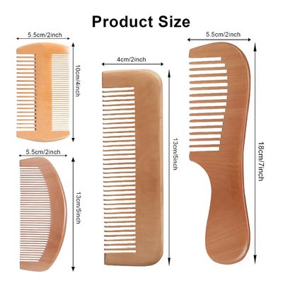 4 Pcs Natural Bamboo Comb Set for Women Men - Wide Tooth Detangling, Beard Labor Combs for Curly, Thick, Wavy Hair with Gift Bag