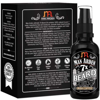 Man Arden 7X Beard Oil 30ml (Irish Coffee) - 7 Premium Oils for Beard Growth and Nourishment