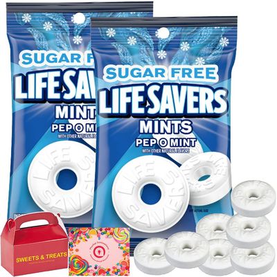 Life Savers Sugar Free Hard Candy Breath Mints With Refreshing Taste Flavored Individually Wrapped LifeSaver (Pep-O-Mint Peppermint SugarFree - 2 Bags)