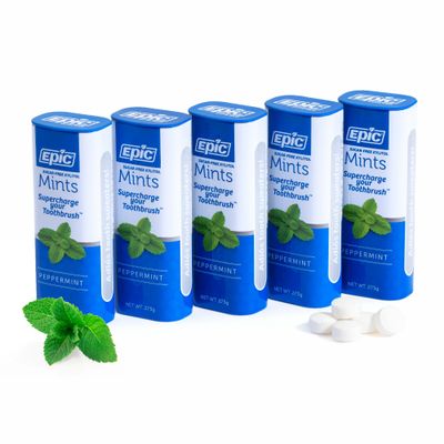 Epic 100 Xylitol Mints - Aspartame Free, Sugar Free - Peppermint Flavored Mints, 55 Pieces (Pack of 5)