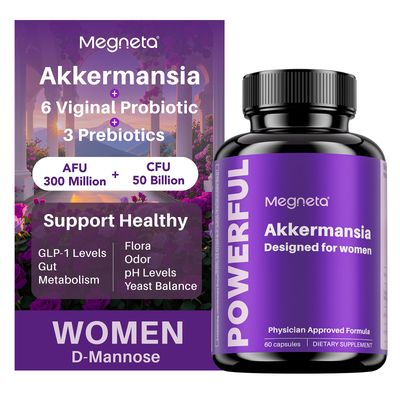 MEGNETA Vaginal Probiotics Prebiotics with Akkermansia 50 Billion CFU Probiotics for Viginal Health, 300 Million AFU Live Strain for Gut Health - 60Caps
